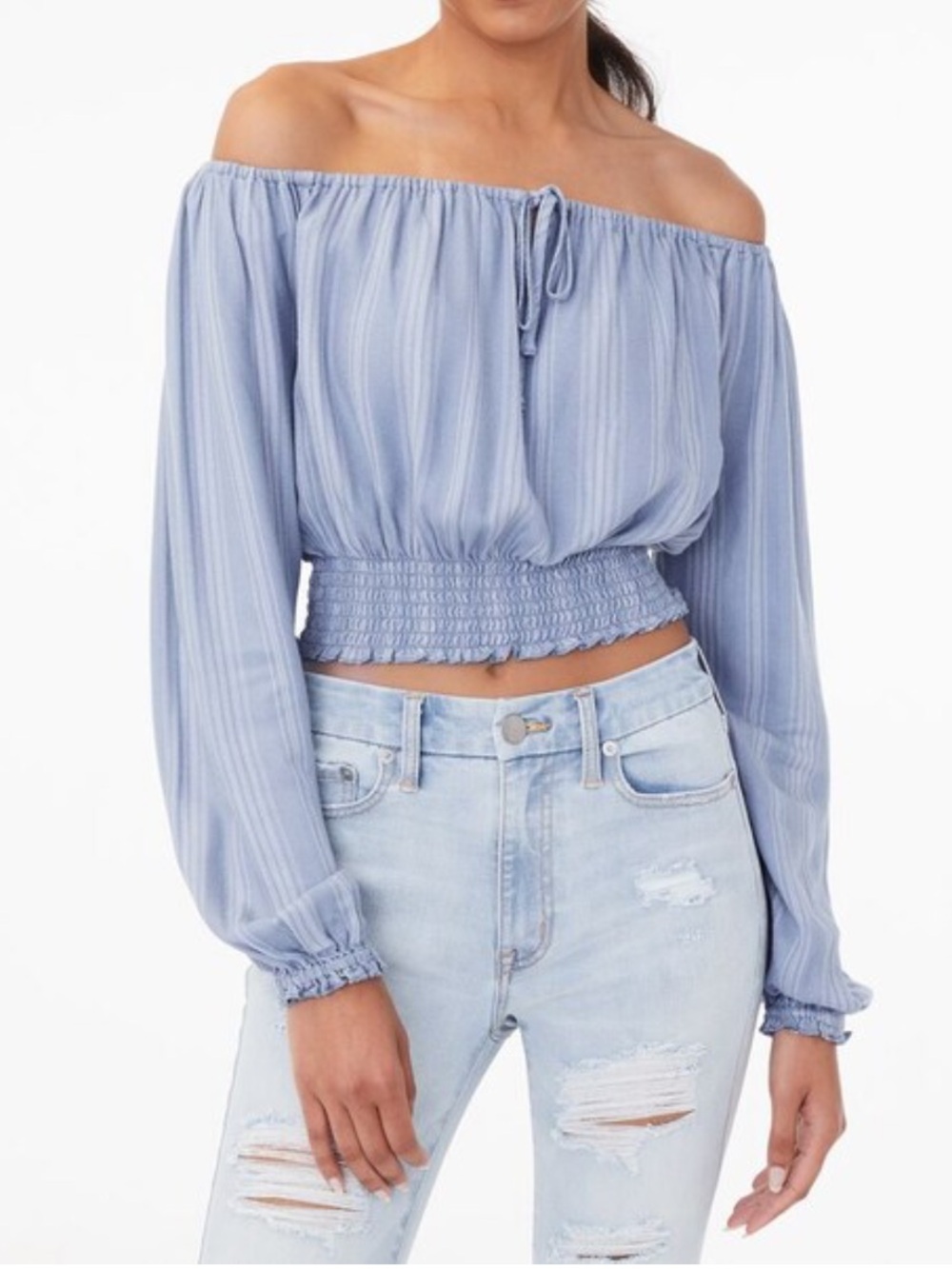 Aeropostale Light Blue Smocked Hem Peasant Top